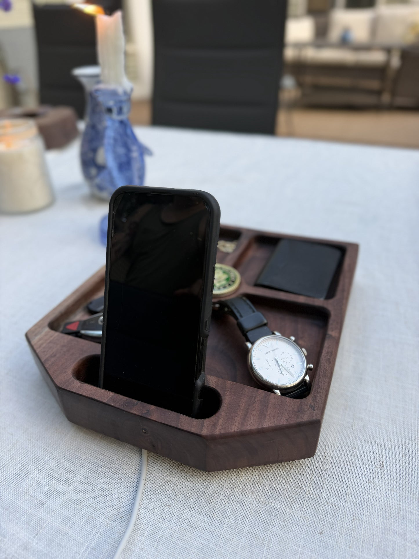 Large Walnut Phone and Accessory Holder