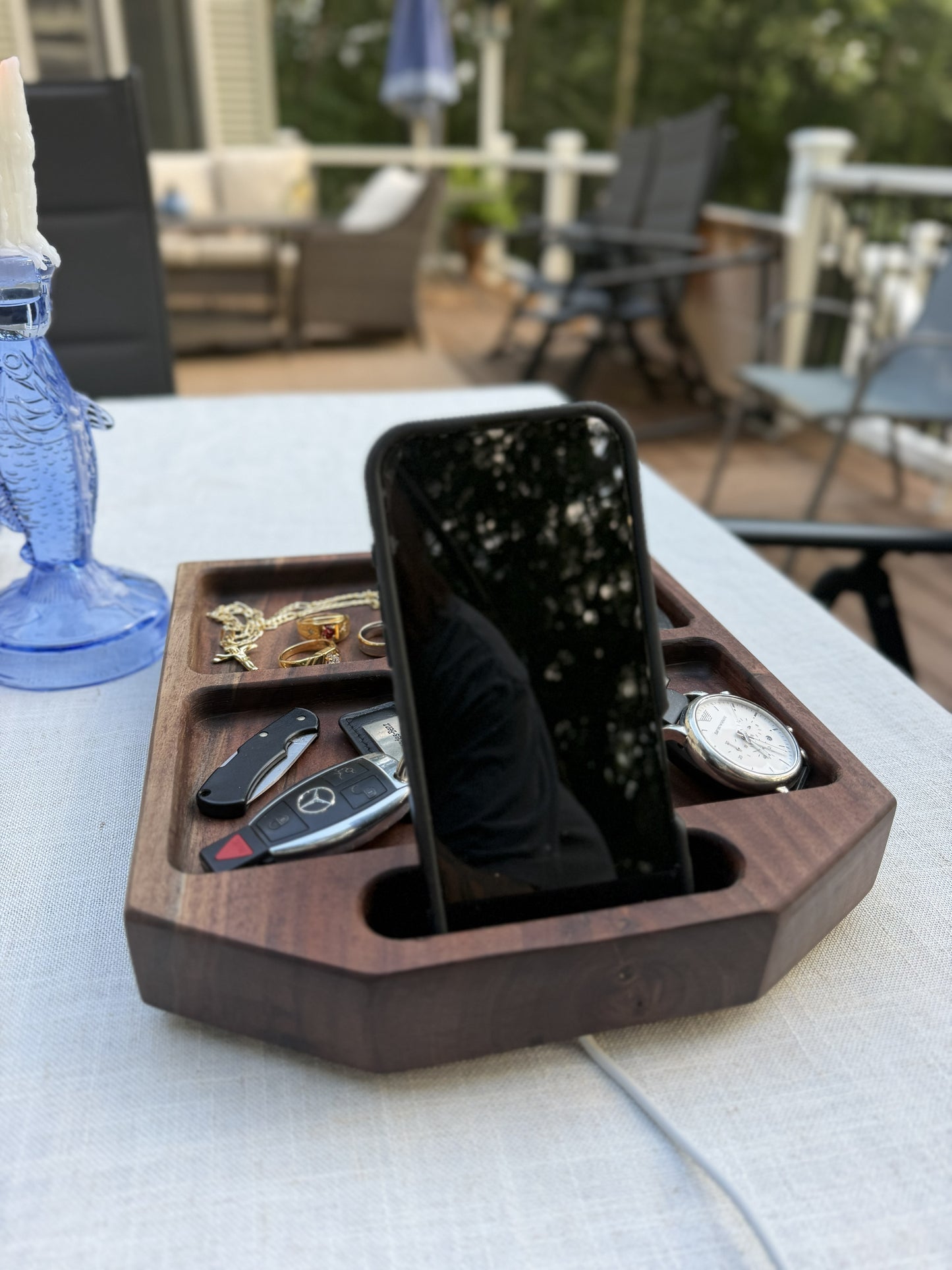 Large Walnut Phone and Accessory Holder